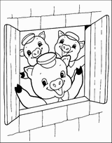 coloriage les trois petits cochons a la fenetre